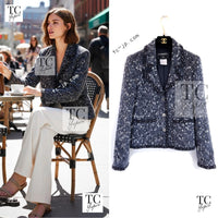CHANEL 01A navy grey tweed wool women's jacket / シャネル レディース ネイビー グレー ツイード ウール ジャケット