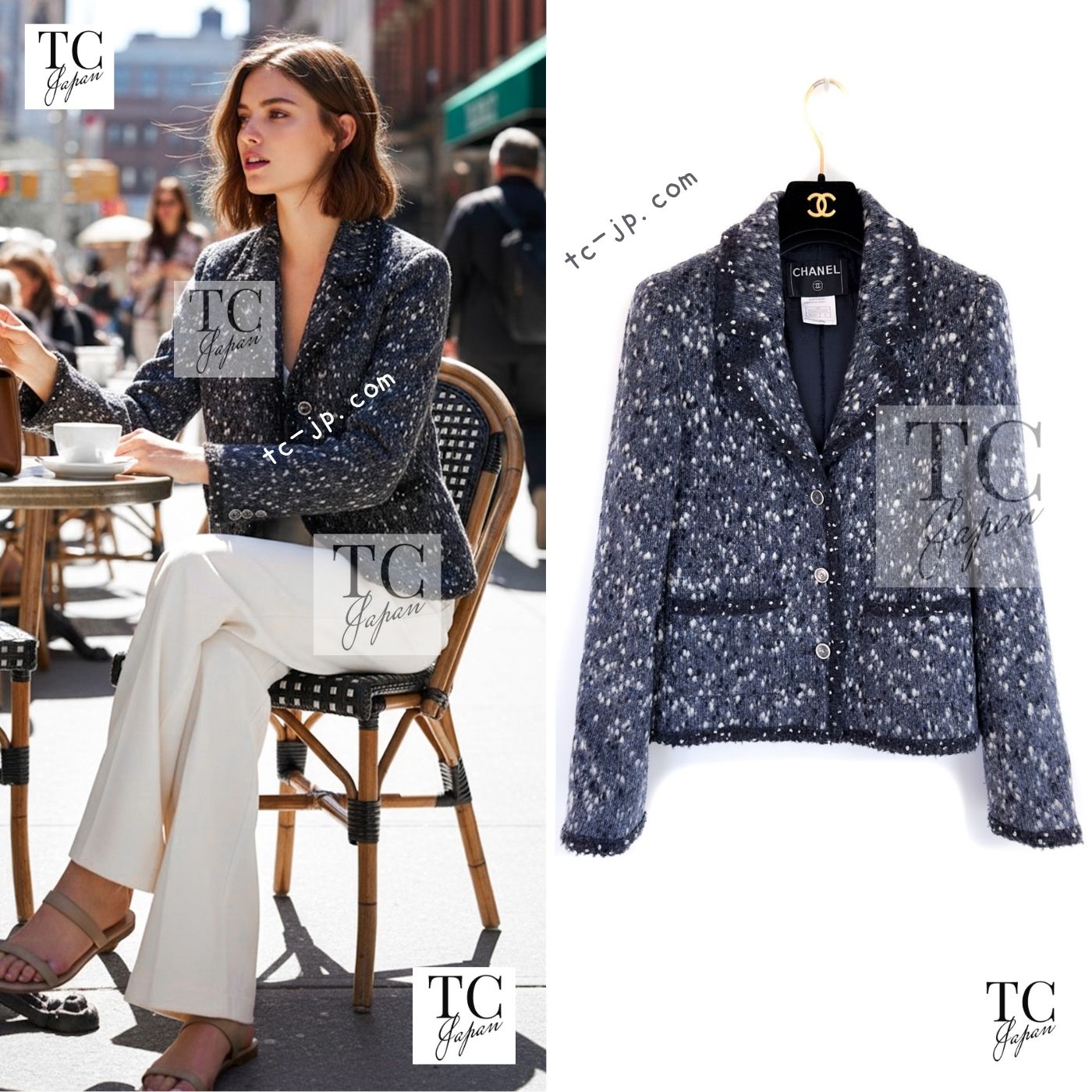 CHANEL 01A navy grey tweed wool women's jacket / シャネル レディース ネイビー グレー ツイード ウール ジャケット