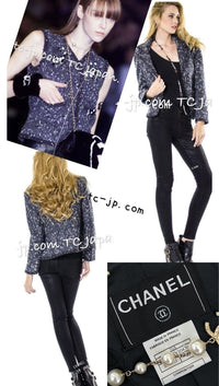 CHANEL Jacket 01A Navy Dark Gray Wool Tweed 38 40 42 | HK