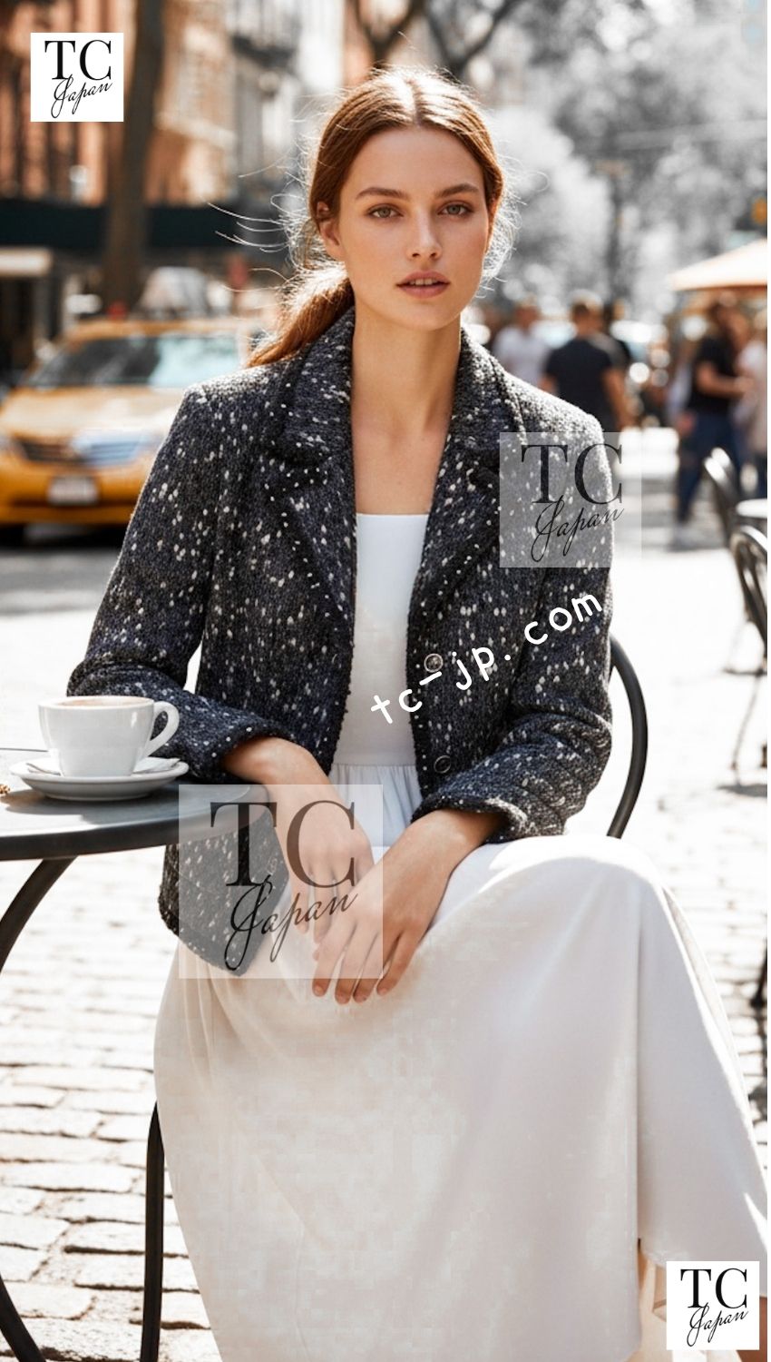 CHANEL 01A navy grey tweed wool women's jacket / シャネル レディース ネイビー グレー ツイード ウール ジャケット