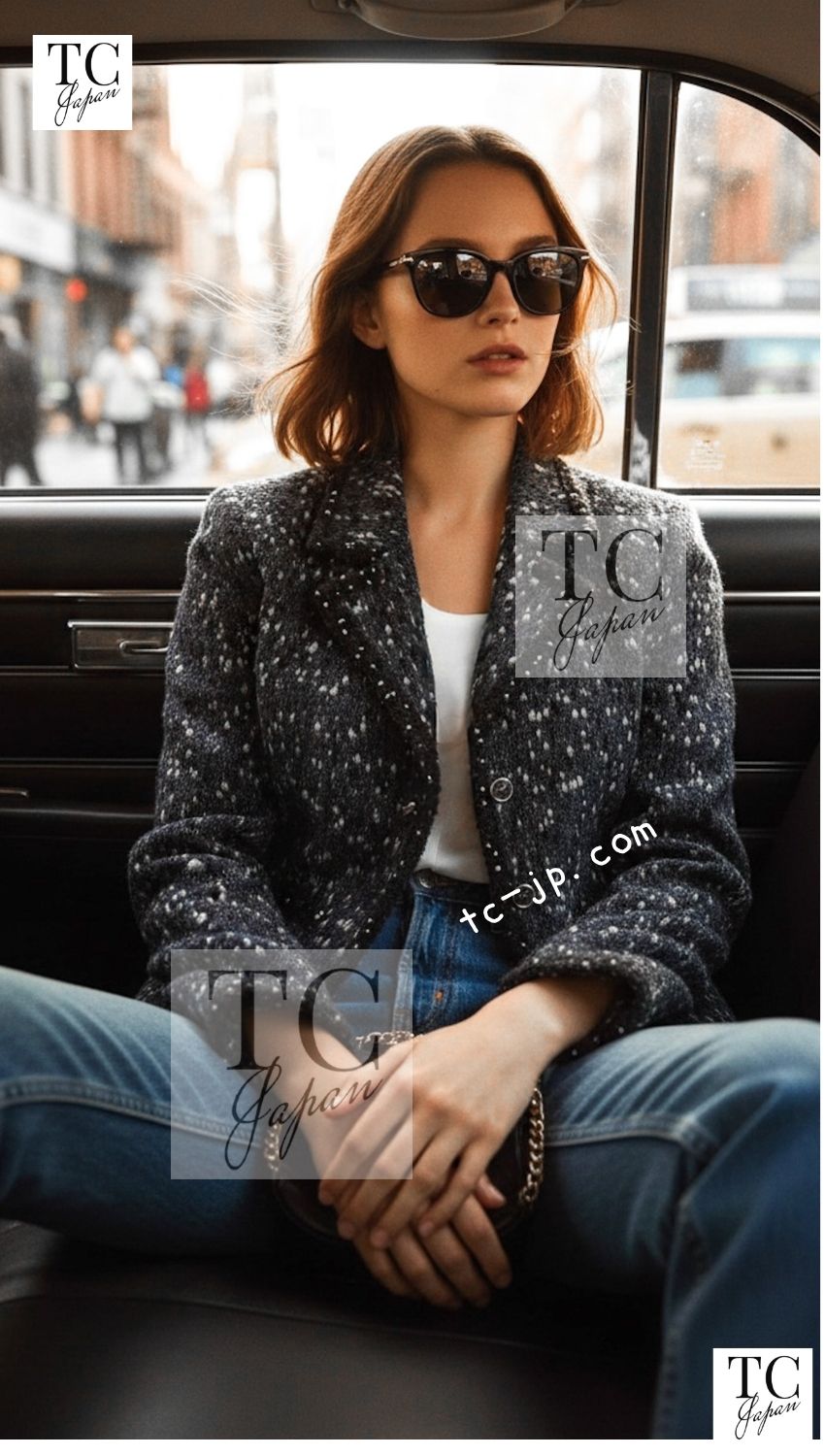 CHANEL 01A navy grey tweed wool women's jacket / シャネル レディース ネイビー グレー ツイード ウール ジャケット