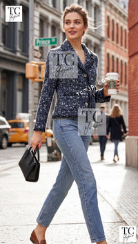 CHANEL 01A navy grey tweed wool women's jacket / シャネル レディース ネイビー グレー ツイード ウール ジャケット