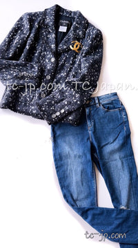 CHANEL Jacket 01A Navy Dark Gray Wool Tweed 38 40 42 | HK