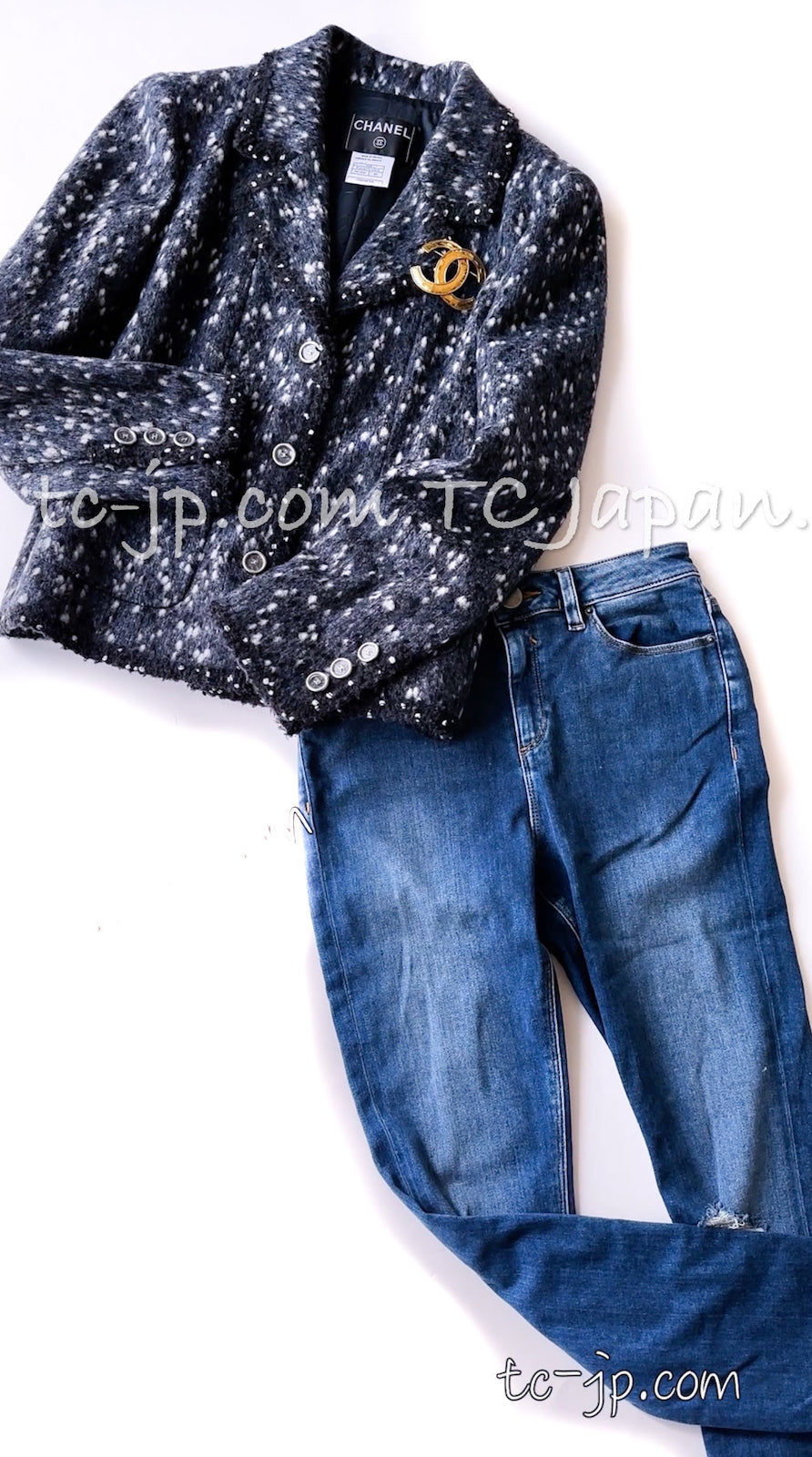 CHANEL Jacket 01A Navy Dark Gray Wool Tweed 38 40 42 | HK