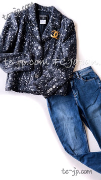 CHANEL Jacket 01A Navy Dark Gray Wool Tweed 38 40 42 | HK