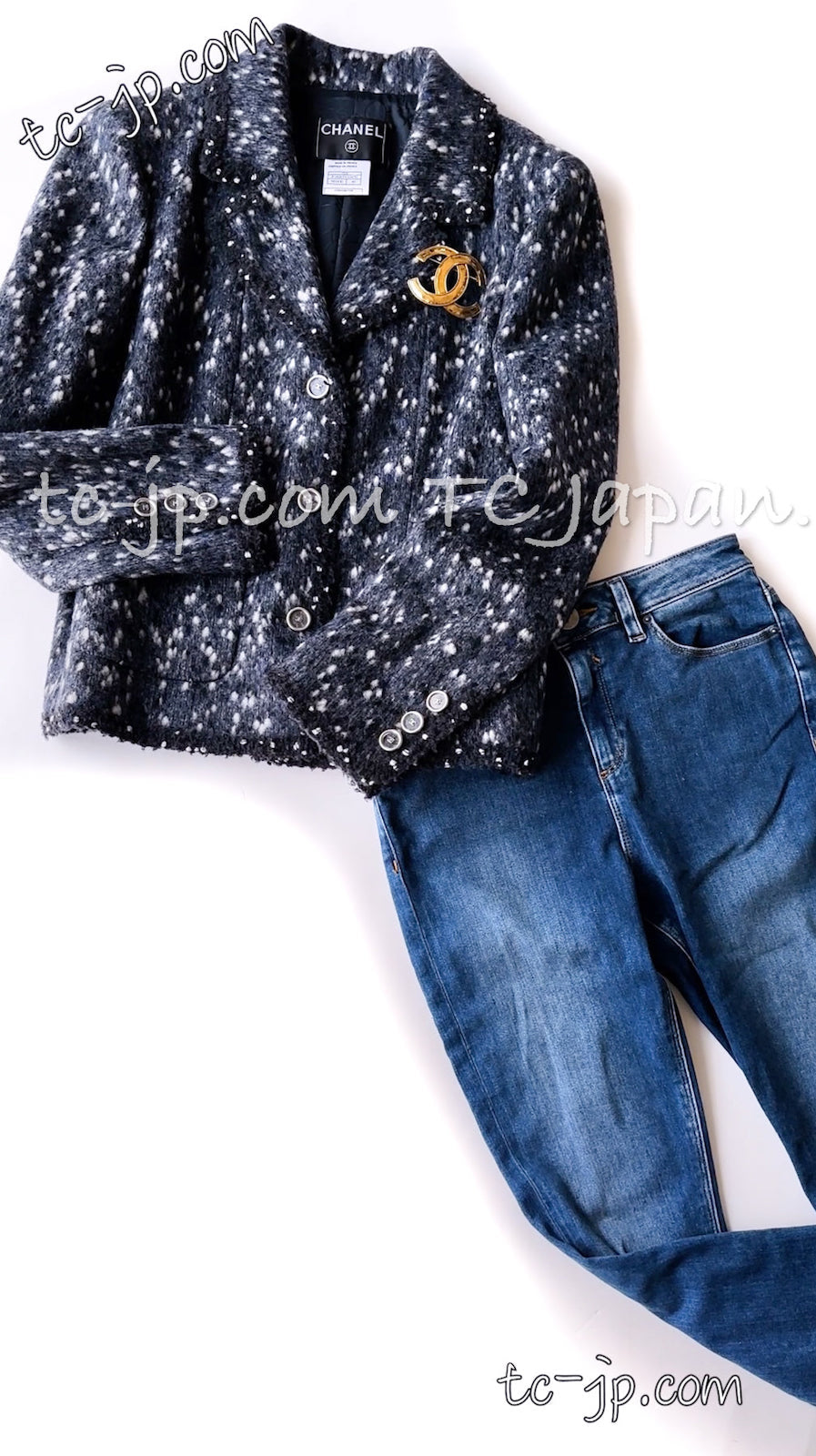 CHANEL Jacket 01A Navy Dark Gray Wool Tweed 38 40 42 | HK