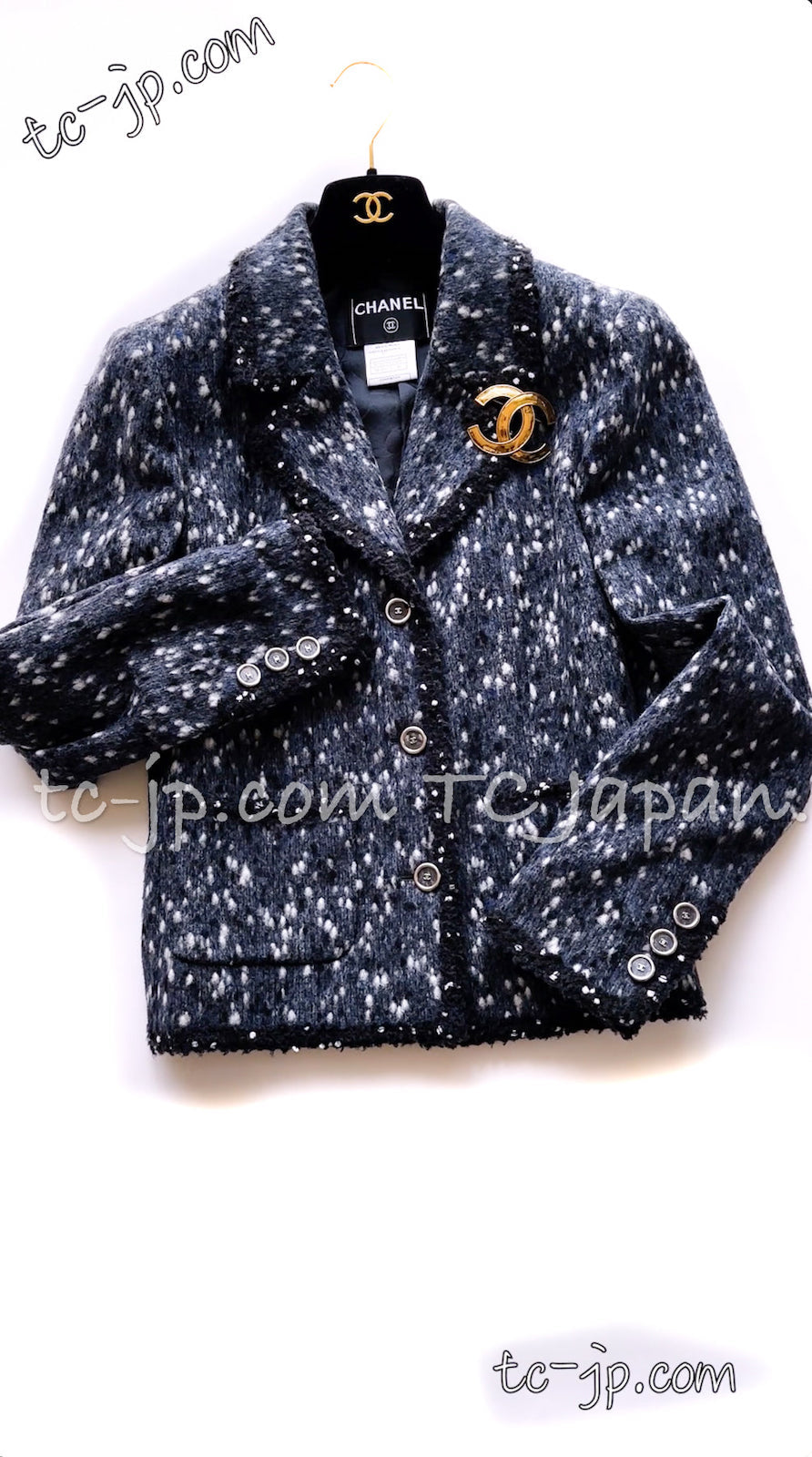 CHANEL Jacket 01A Navy Dark Gray Wool Tweed 38 40 42 | HK
