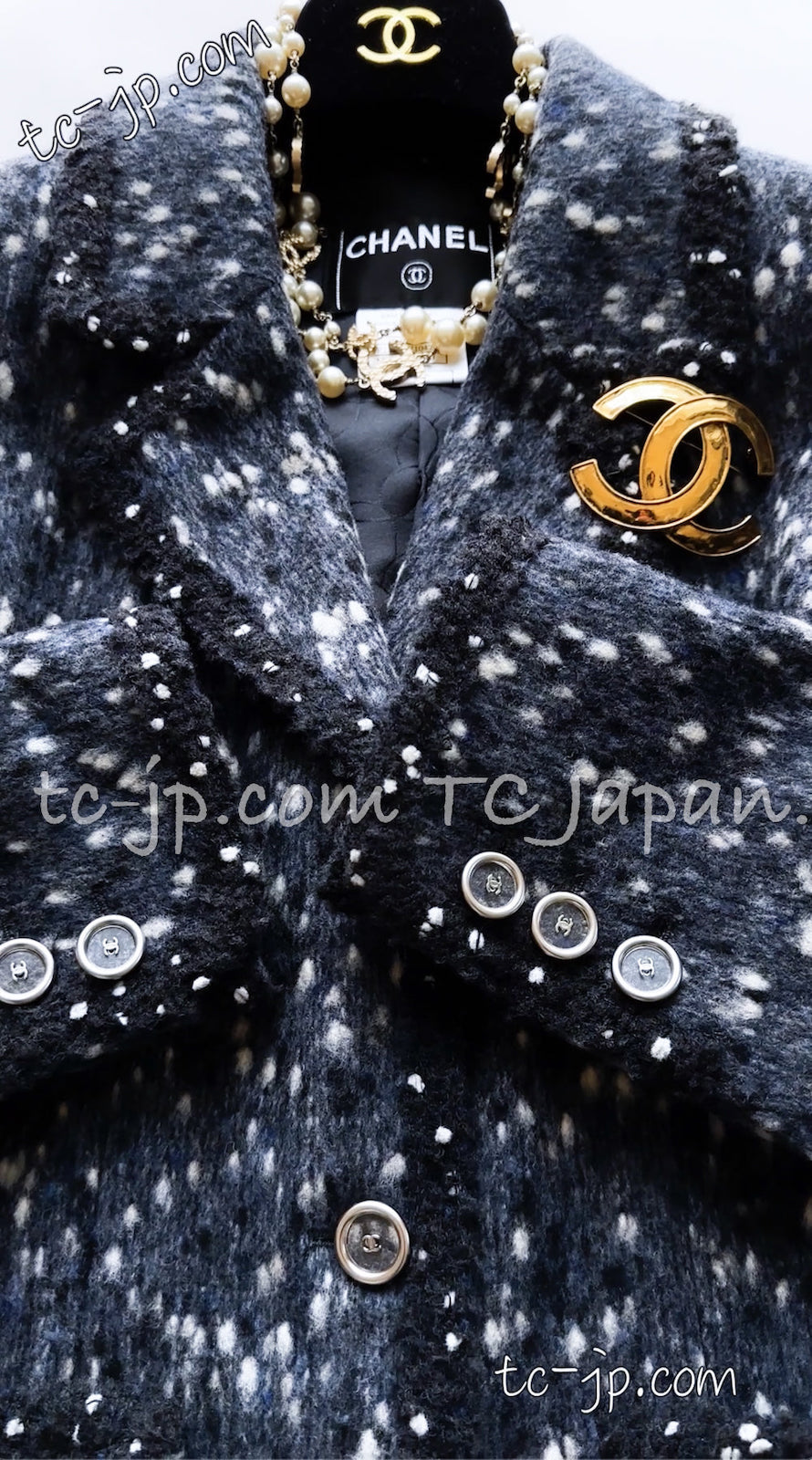 CHANEL Jacket 01A Navy Dark Gray Wool Tweed 38 40 42 | HK