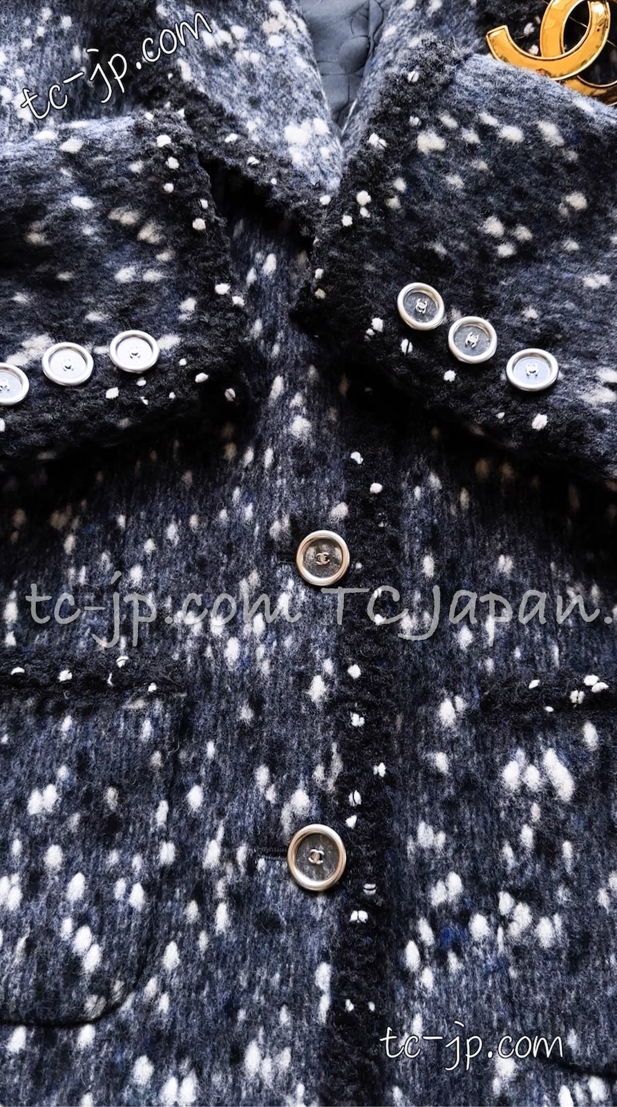 CHANEL Jacket 01A Navy Dark Gray Wool Tweed 38 40 42 | HK