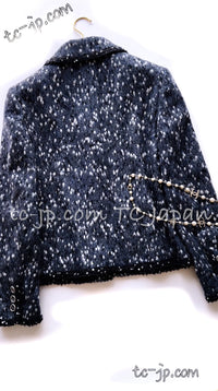CHANEL Jacket 01A Navy Dark Gray Wool Tweed 38 40 42 | HK