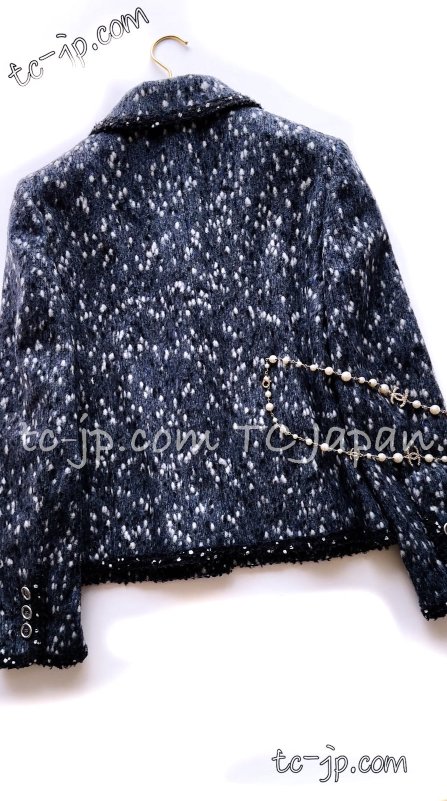 CHANEL Jacket 01A Navy Dark Gray Wool Tweed 38 40 42 | HK