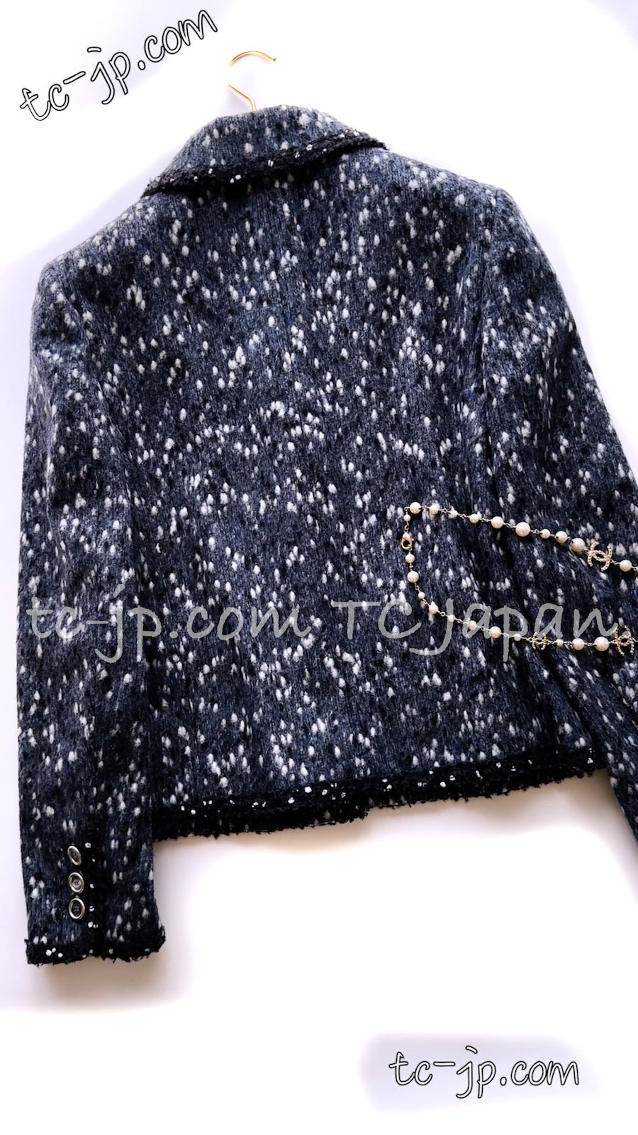 CHANEL Jacket 01A Navy Dark Gray Wool Tweed 38 40 42 | HK