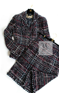 CHANEL 08A Red Navy Cotton Silk Lesage Tweed Jacket Skirt Suit 36 38 シャネル レッド ネイビー コットン シルク ルサージュ ツイード ジャケット スカート スーツ 即発