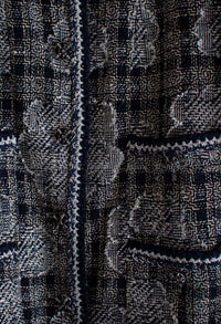 CHANEL 06PF Camellia Gray Navy Cotton Silk Gripoix Button Collarless Tweed Jacket 34 16