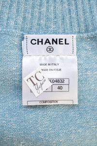 CHANEL 13C Baby Blue Cashmere Linen Super Soft Knit Cardigan 40 10