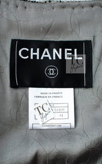 CHANEL 06PF Camellia Gray Navy Cotton Silk Gripoix Button Collarless Tweed Jacket 34 10