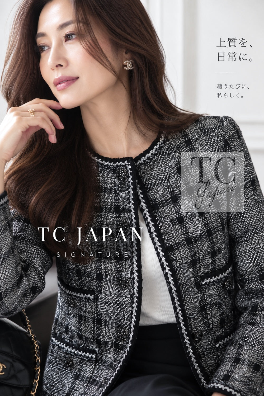 CHANEL 06PF Camellia Gray Navy Cotton Silk Gripoix Button Collarless Tweed Jacket 34 13
