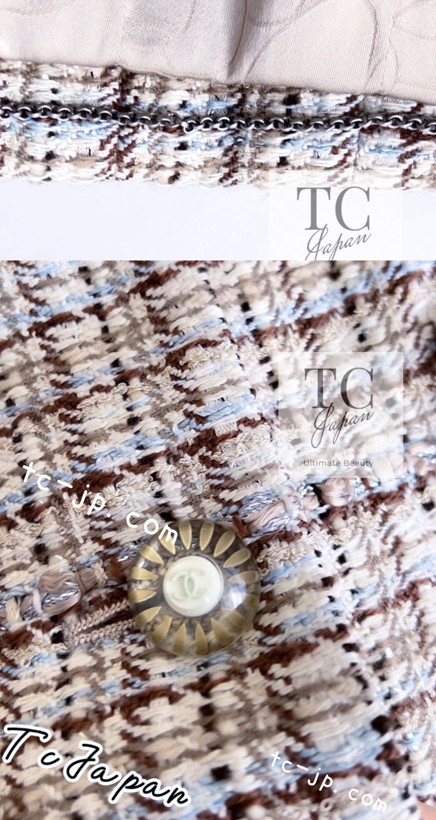 シャネル ジャケット CHANEL ベージュ ブラウン アイボリー シルク