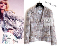 CHANEL 04S Beige Brown Ivory Silk Wool Tweed Jacket 38 シャネル ベージュ ブラウン アイボリー シルク ウール ツイード ジャケット 即発