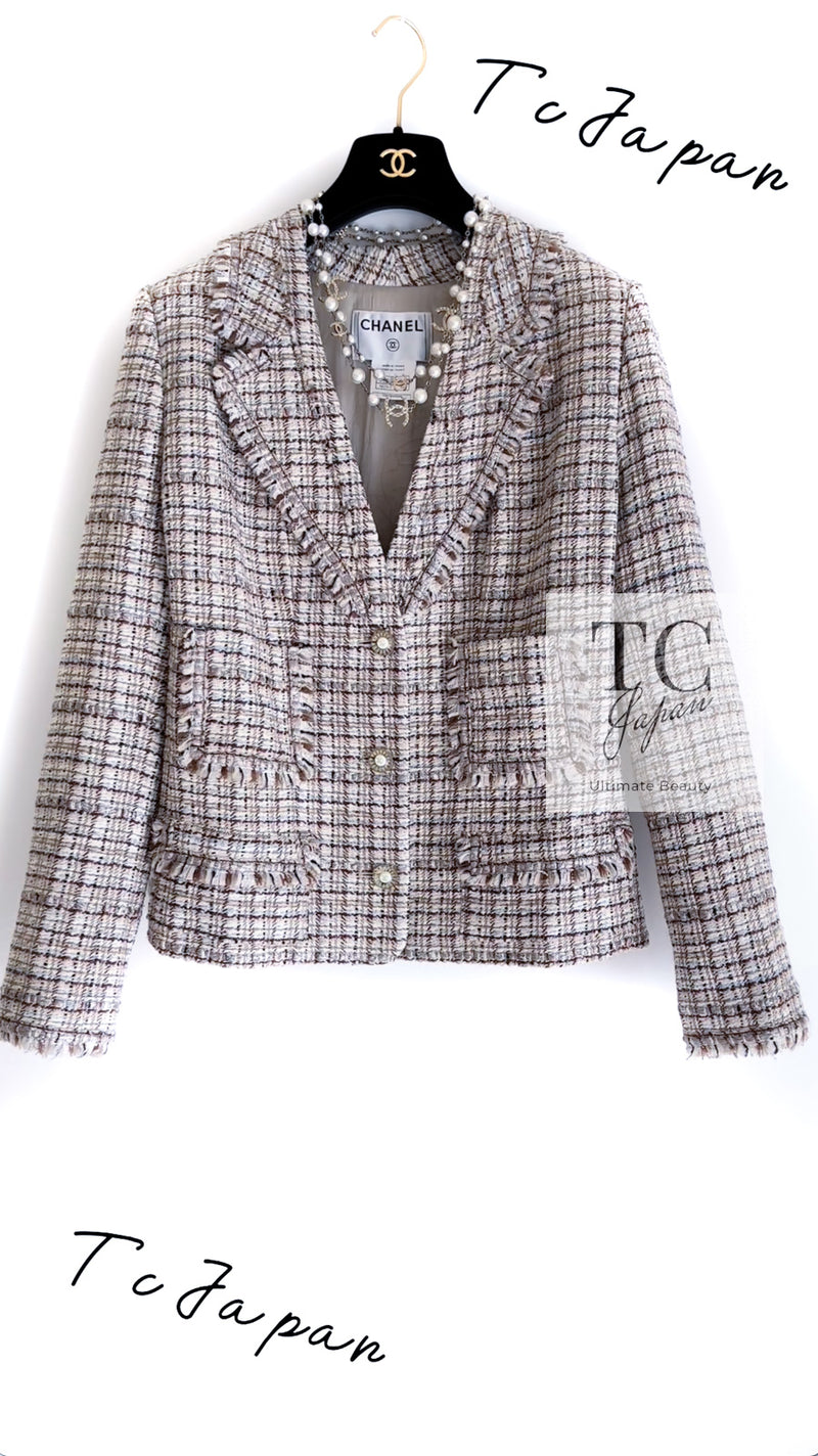 CHANEL 04S Beige Brown Ivory Silk Wool Tweed Jacket 38 シャネル ベージュ ブラウン アイボリー シルク ウール ツイード ジャケット 即発