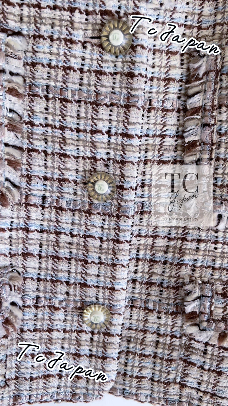 CHANEL 04S Beige Brown Ivory Silk Wool Tweed Jacket 38 シャネル ベージュ ブラウン アイボリー シルク ウール ツイード ジャケット 即発