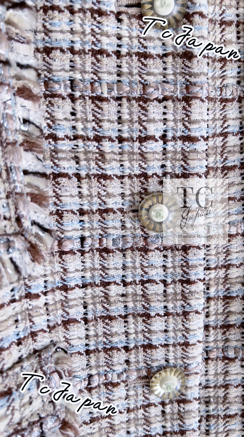 CHANEL 04S Beige Brown Ivory Silk Wool Tweed Jacket 38 シャネル ベージュ ブラウン アイボリー シルク ウール ツイード ジャケット 即発