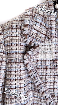 CHANEL 04S Beige Brown Ivory Silk Wool Tweed Jacket 38 シャネル ベージュ ブラウン アイボリー シルク ウール ツイード ジャケット 即発