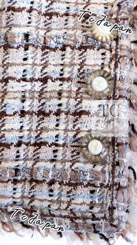 CHANEL 04S Beige Brown Ivory Silk Wool Tweed Jacket 38 シャネル ベージュ ブラウン アイボリー シルク ウール ツイード ジャケット 即発