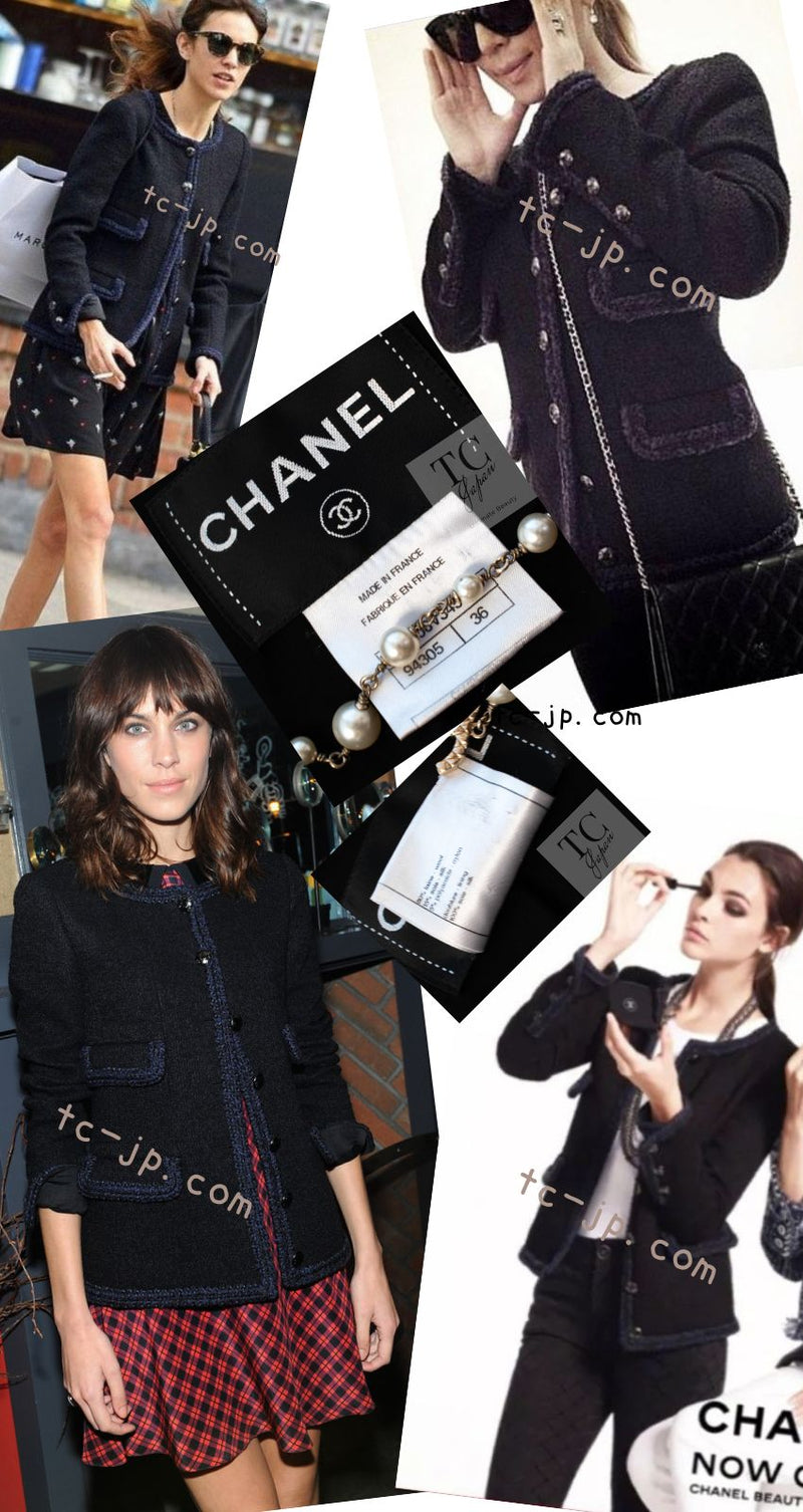 CHANEL 13A Little Black Jacket Navy Braid Trim Wool Silk Tweed 36 38 シャネル リトル ブラック ジャケット ネイビー ブレイド トリム ウール シルク ツイード 女優 チェ・ジュウ 即発