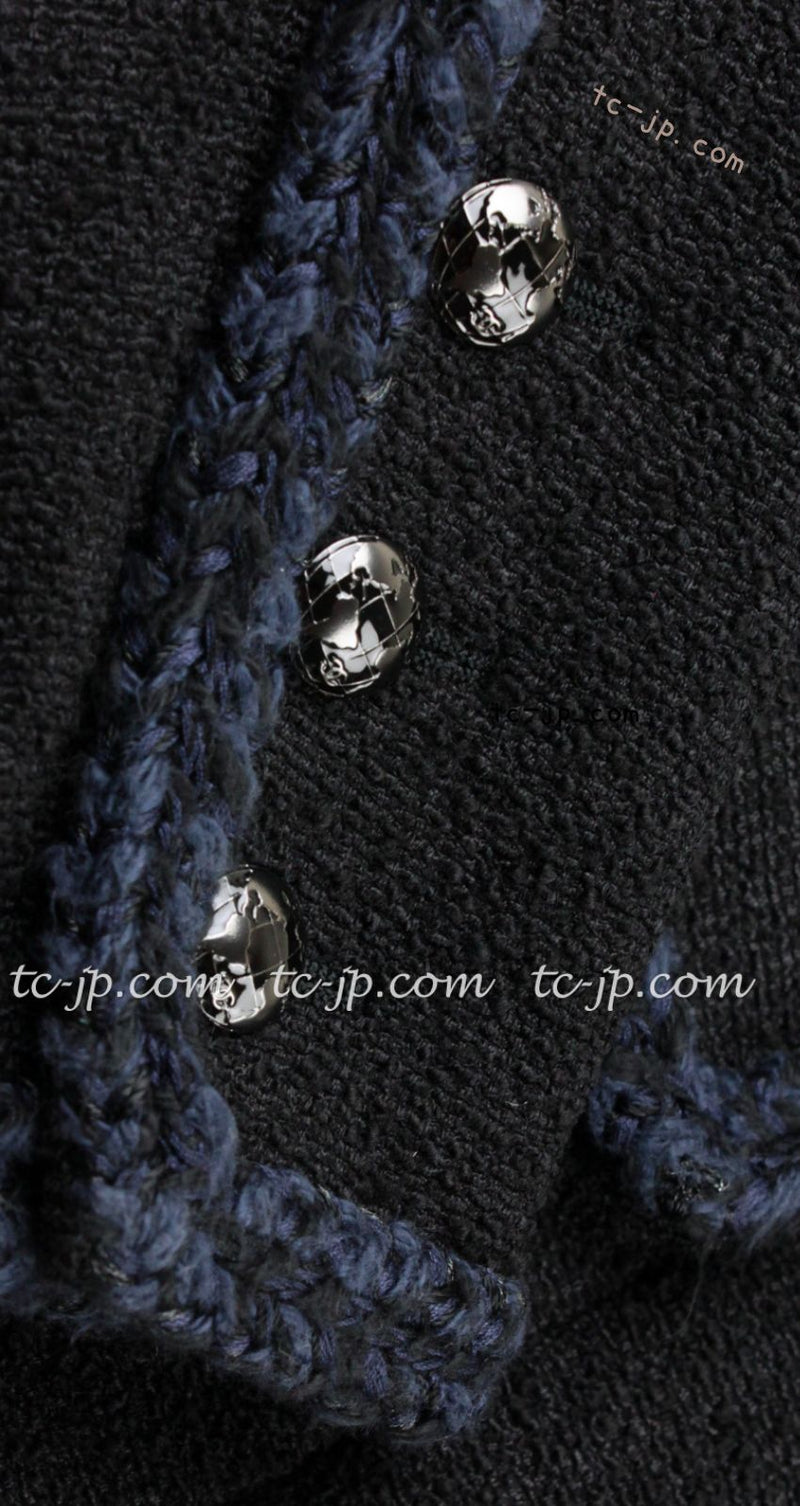 CHANEL 13A Little Black Jacket Navy Braid Trim Wool Silk Tweed 36 38 シャネル リトル ブラック ジャケット ネイビー ブレイド トリム ウール シルク ツイード 女優 チェ・ジュウ 即発