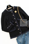 CHANEL 13A Little Black Jacket Navy Braid Trim Wool Silk Tweed 36 38 シャネル リトル ブラック ジャケット ネイビー ブレイド トリム ウール シルク ツイード 女優 チェ・ジュウ 即発