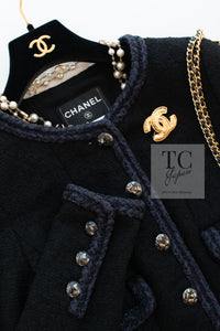 CHANEL 13A Little Black Jacket Navy Braid Trim Wool Silk Tweed 36 38 シャネル リトル ブラック ジャケット ネイビー ブレイド トリム ウール シルク ツイード 女優 チェ・ジュウ 即発