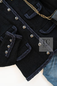 CHANEL 13A Little Black Jacket Navy Braid Trim Wool Silk Tweed 36 38 シャネル リトル ブラック ジャケット ネイビー ブレイド トリム ウール シルク ツイード 女優 チェ・ジュウ 即発