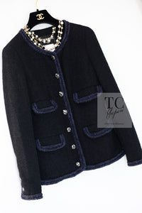 CHANEL 13A Little Black Jacket Navy Braid Trim Wool Silk Tweed 36 38 シャネル リトル ブラック ジャケット ネイビー ブレイド トリム ウール シルク ツイード 女優 チェ・ジュウ 即発