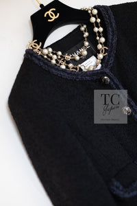 CHANEL 13A Little Black Jacket Navy Braid Trim Wool Silk Tweed 36 38 シャネル リトル ブラック ジャケット ネイビー ブレイド トリム ウール シルク ツイード 女優 チェ・ジュウ 即発