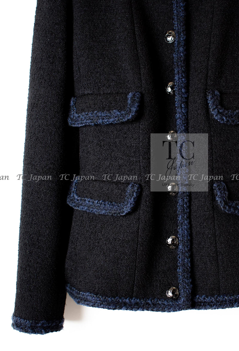 CHANEL 13A Little Black Jacket Navy Braid Trim Wool Silk Tweed 36 38 シャネル リトル ブラック ジャケット ネイビー ブレイド トリム ウール シルク ツイード 女優 チェ・ジュウ 即発