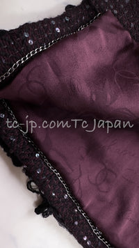 CHANEL 07PF Plum Burgundy Sequin Tweed Jacket Coat Skirt Suit 38 40 | TW