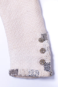 CHANEL 12PF Ivory Silver Metallic Trim Silk Wool Tweed Jacket 38 シャネル アイボリー シルバー メタリック トリム シルク ウール ツイード ジャケット 即発