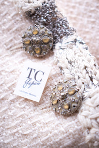 CHANEL 12PF Ivory Silver Metallic Trim Silk Wool Tweed Jacket 38 シャネル アイボリー シルバー メタリック トリム シルク ウール ツイード ジャケット 即発