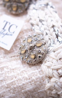 CHANEL 12PF Ivory Silver Metallic Trim Silk Wool Tweed Jacket 38 シャネル アイボリー シルバー メタリック トリム シルク ウール ツイード ジャケット 即発