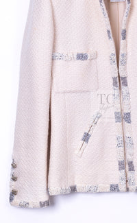 CHANEL 12PF Ivory Silver Metallic Trim Silk Wool Tweed Jacket 38 シャネル アイボリー シルバー メタリック トリム シルク ウール ツイード ジャケット 即発