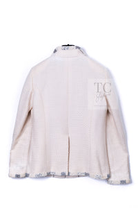 CHANEL 12PF Ivory Silver Metallic Trim Silk Wool Tweed Jacket 38 シャネル アイボリー シルバー メタリック トリム シルク ウール ツイード ジャケット 即発