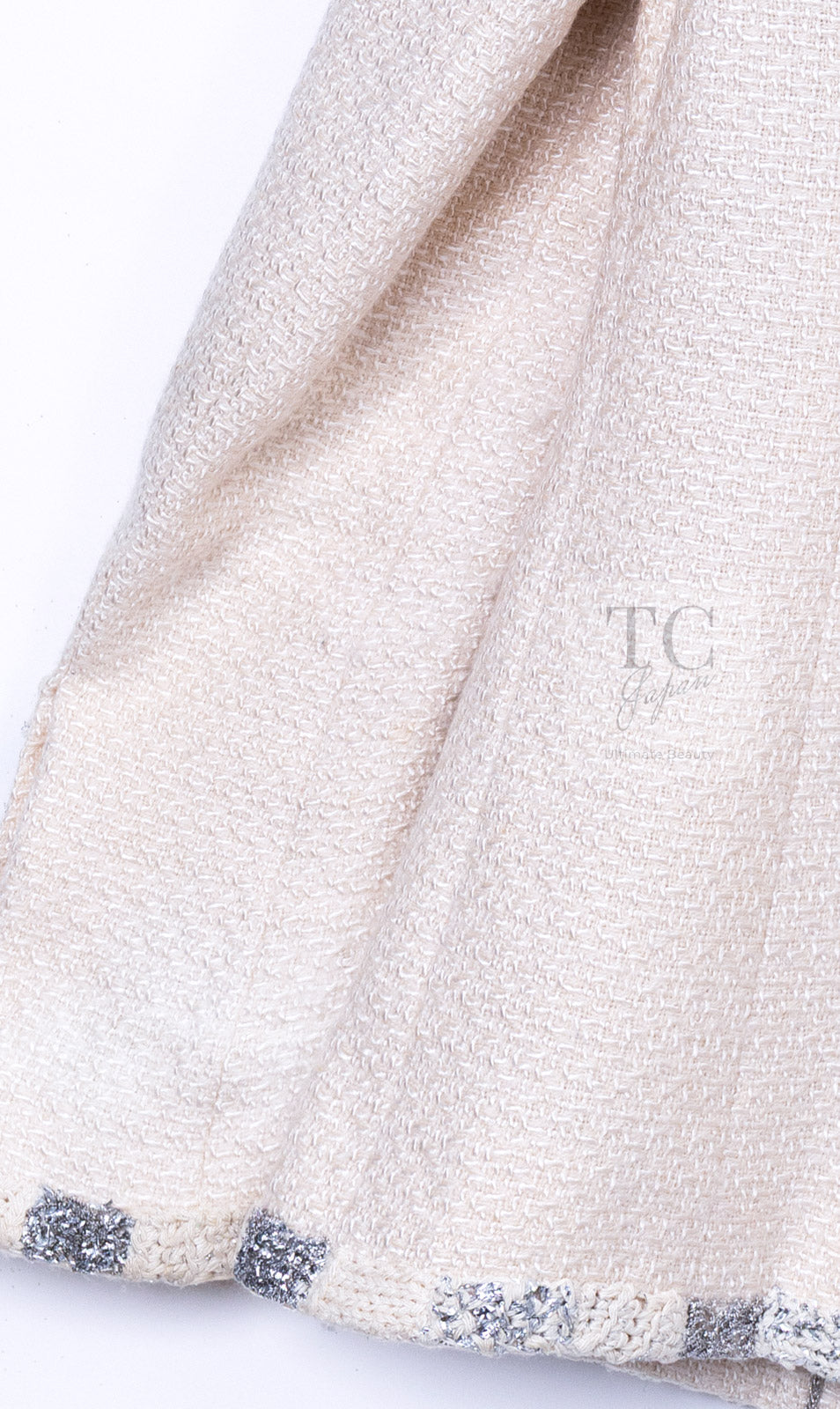 CHANEL 12PF Ivory Silver Metallic Trim Silk Wool Tweed Jacket 38 シャネル アイボリー シルバー メタリック トリム シルク ウール ツイード ジャケット 即発