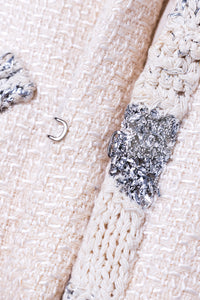 CHANEL 12PF Ivory Silver Metallic Trim Silk Wool Tweed Jacket 38 シャネル アイボリー シルバー メタリック トリム シルク ウール ツイード ジャケット 即発