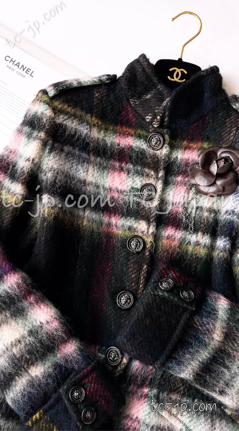 CHANEL 13PF Green Mix Wool Alpaca Mohair Checked Jacket 36 シャネル グリーン ミックス ウール アルパカ モヘア チェック ジャケット 即発