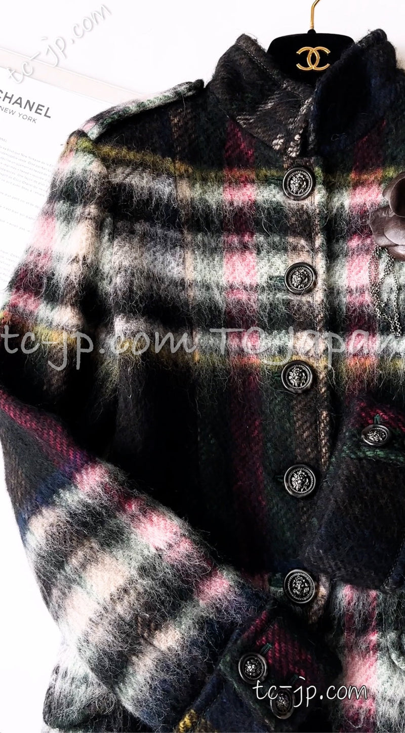 CHANEL 13PF Green Mix Wool Alpaca Mohair Checked Jacket 36 シャネル グリーン ミックス ウール アルパカ モヘア チェック ジャケット 即発