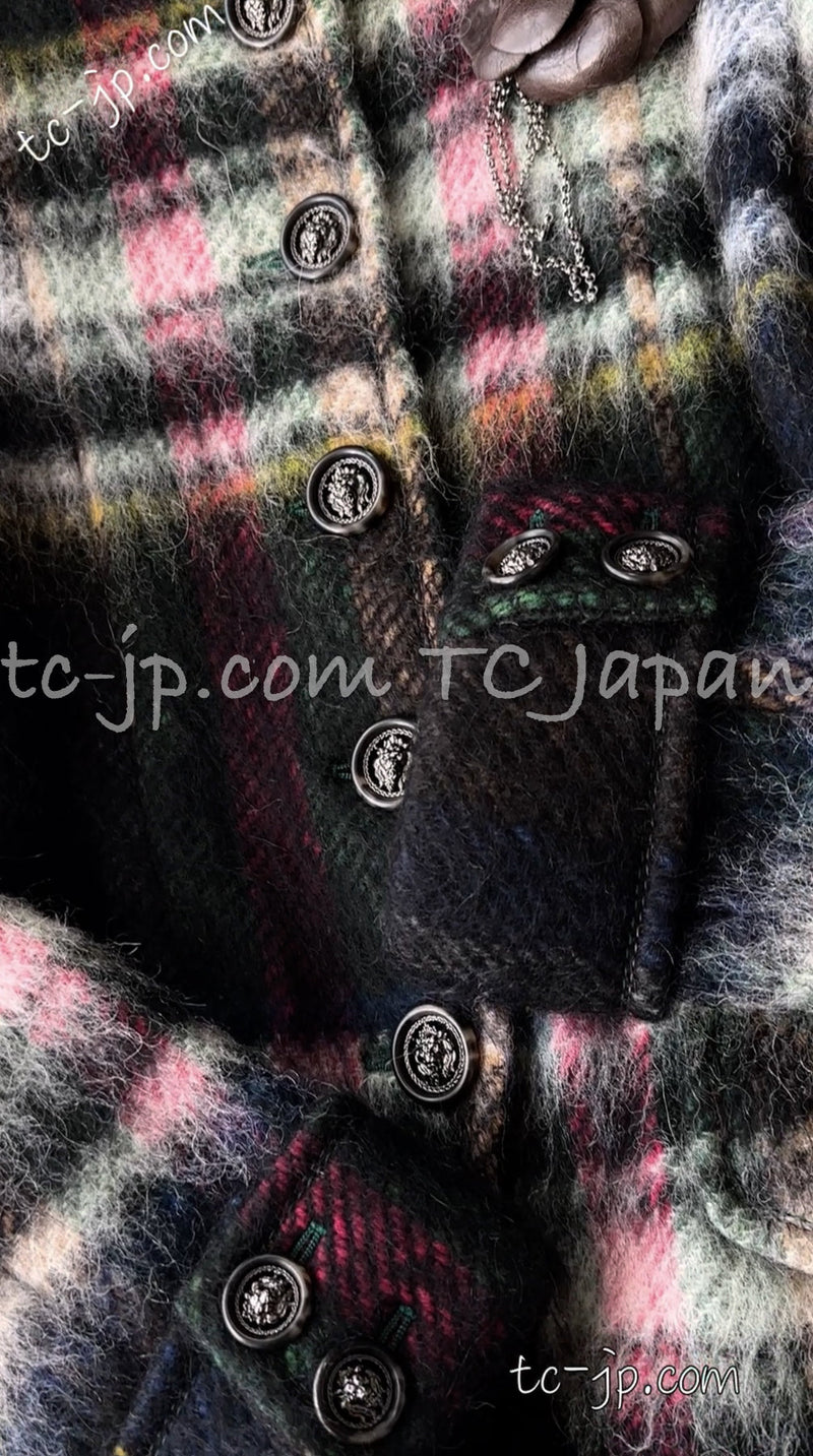 CHANEL 13PF Green Mix Wool Alpaca Mohair Checked Jacket 36 シャネル グリーン ミックス ウール アルパカ モヘア チェック ジャケット 即発