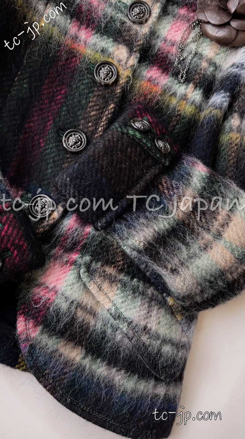 CHANEL 13PF Green Mix Wool Alpaca Mohair Checked Jacket 36 シャネル グリーン ミックス ウール アルパカ モヘア チェック ジャケット 即発