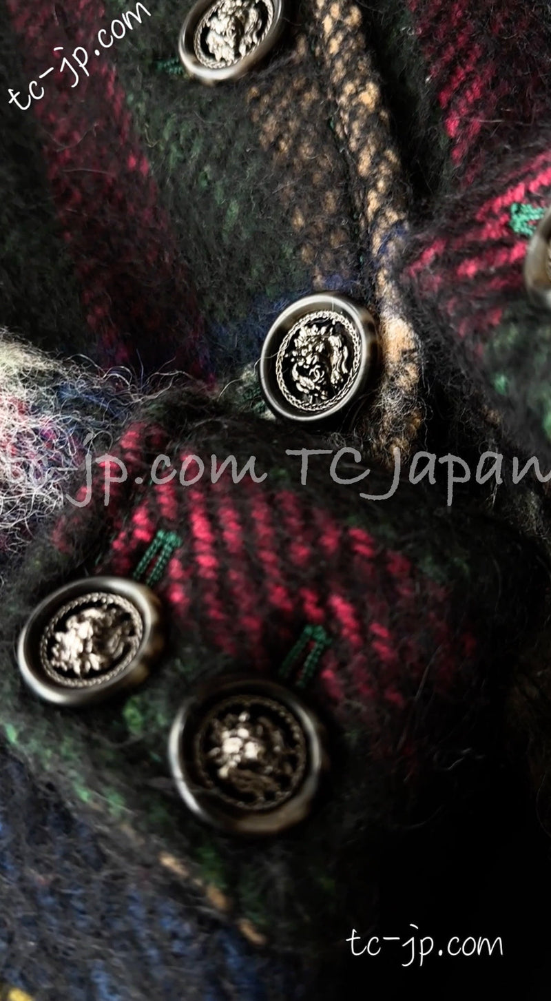 CHANEL 13PF Green Mix Wool Alpaca Mohair Checked Jacket 36 シャネル グリーン ミックス ウール アルパカ モヘア チェック ジャケット 即発