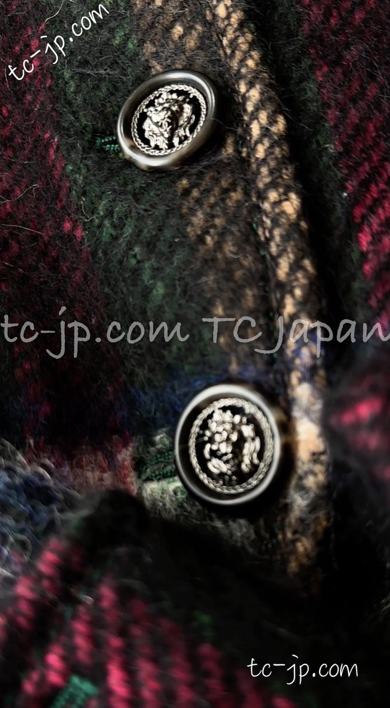 CHANEL 13PF Green Mix Wool Alpaca Mohair Checked Jacket 36 シャネル グリーン ミックス ウール アルパカ モヘア チェック ジャケット 即発